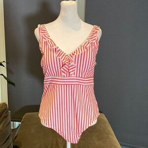 Women’s Striped Bathers Swimsuit with Ruffles Adjustable Straps Size XL NWOT